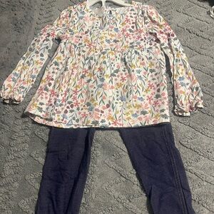 Floral Long Sleeve Top and Dark Pants Set